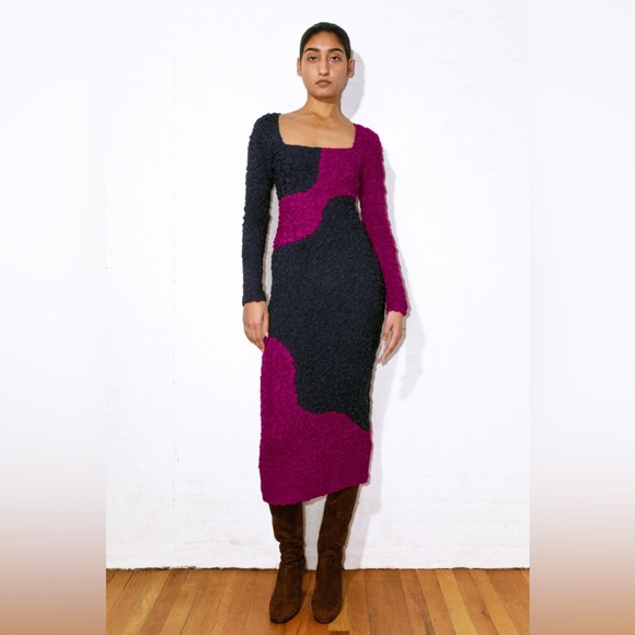 Mara Hoffman Amy Popcorn Dress Abstract Navy Fuchsia Bodycon Colorblock Designer - Picture 4 of 16